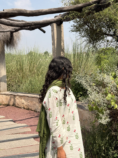 Ms Garden floral kurta set back view outdoors